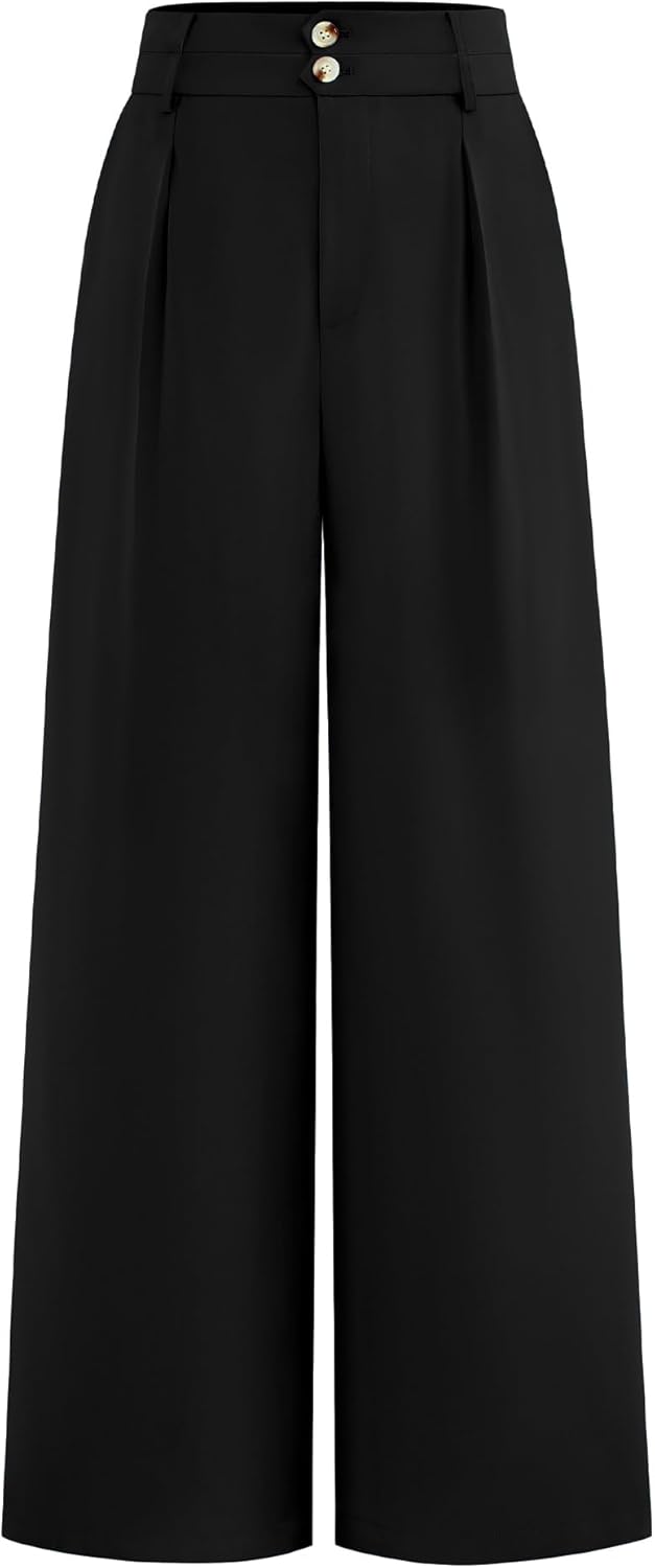 BTFBM Women Wide Leg Dress Pants 2025 High Waisted Button Pleated Business Casual Trousers Office Work Palazzo Pants - 7DAY'S