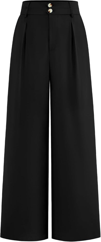 BTFBM Women Wide Leg Dress Pants 2025 High Waisted Button Pleated Business Casual Trousers Office Work Palazzo Pants - 7DAY'S