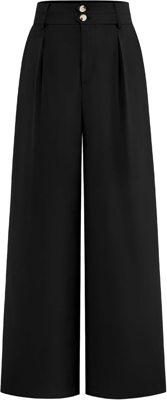 BTFBM Women Wide Leg Dress Pants 2025 High Waisted Button Pleated Business Casual Trousers Office Work Palazzo Pants - 7DAY'S