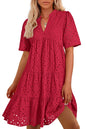 BTFBM Womens Boho Summer Dresses 2025 Resort V Neck Short Sleeve Hollow Out Lace Ruffle Casual Beach Mini Vacation Dress - 7DAY'S