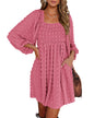 BTFBM Womens Long Sleeve Dress Vacation Square Neck Smocked Floral Swiss Dot Mini Boho Fall Wedding Guest Dresses 2025 - 7DAY'S