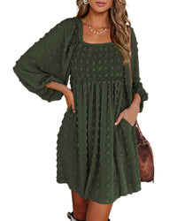 BTFBM Womens Long Sleeve Dress Vacation Square Neck Smocked Floral Swiss Dot Mini Boho Fall Wedding Guest Dresses 2025 - 7DAY'S