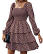 BTFBM Womens Long Sleeve Dress Vacation Square Neck Smocked Floral Swiss Dot Mini Boho Fall Wedding Guest Dresses 2025 - 7DAY'S