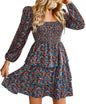 BTFBM Womens Long Sleeve Dress Vacation Square Neck Smocked Floral Swiss Dot Mini Boho Fall Wedding Guest Dresses 2025 - 7DAY'S