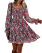BTFBM Womens Long Sleeve Dress Vacation Square Neck Smocked Floral Swiss Dot Mini Boho Fall Wedding Guest Dresses 2025 - 7DAY'S