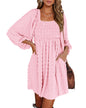 BTFBM Womens Long Sleeve Dress Vacation Square Neck Smocked Floral Swiss Dot Mini Boho Fall Wedding Guest Dresses 2025 - 7DAY'S