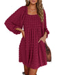 BTFBM Womens Long Sleeve Dress Vacation Square Neck Smocked Floral Swiss Dot Mini Boho Fall Wedding Guest Dresses 2025 - 7DAY'S