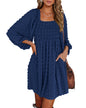 BTFBM Womens Long Sleeve Dress Vacation Square Neck Smocked Floral Swiss Dot Mini Boho Fall Wedding Guest Dresses 2025 - 7DAY'S