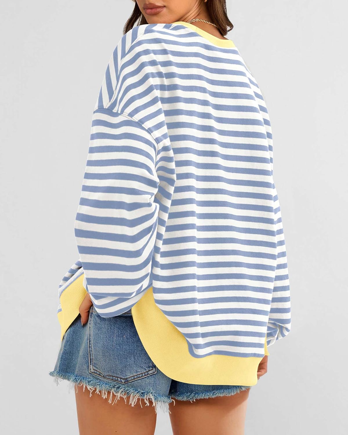 BTFBM Womens Oversized Striped Sweatshirt Crewneck Long Sleeve Pullover Top Casual Y2K Fall Clothes 2025 Workout Shirt - 7DAY'S