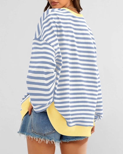 BTFBM Womens Oversized Striped Sweatshirt Crewneck Long Sleeve Pullover Top Casual Y2K Fall Clothes 2025 Workout Shirt - 7DAY'S
