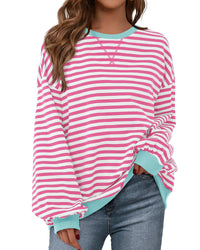 BTFBM Womens Oversized Striped Sweatshirt Crewneck Long Sleeve Pullover Top Casual Y2K Fall Clothes 2025 Workout Shirt - 7DAY'S