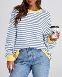 BTFBM Womens Oversized Striped Sweatshirt Crewneck Long Sleeve Pullover Top Casual Y2K Fall Clothes 2025 Workout Shirt - 7DAY'S