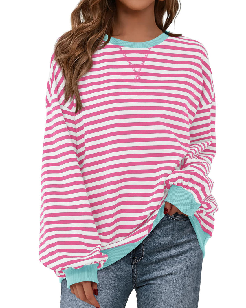 BTFBM Womens Oversized Striped Sweatshirt Crewneck Long Sleeve Pullover Top Casual Y2K Fall Clothes 2025 Workout Shirt - 7DAY'S