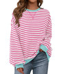 BTFBM Womens Oversized Striped Sweatshirt Crewneck Long Sleeve Pullover Top Casual Y2K Fall Clothes 2025 Workout Shirt - 7DAY'S