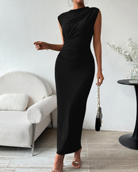 BTFBM Women's Ruched Bodycon Dress Summer Casual Sleeveless Back Slit Elegant Club Evening Party Cocktail Maxi Dresses - 7DAY'S