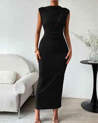 BTFBM Women's Ruched Bodycon Dress Summer Casual Sleeveless Back Slit Elegant Club Evening Party Cocktail Maxi Dresses - 7DAY'S