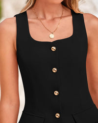 BTFBM Womens Sleeveless Suit Vests Dressy Casual Square Neck Business Work Waistcoat Summer Button Up Blazer Vest Tops - 7DAY'S