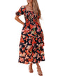 BTFBM Womens Square Neck Smocked Dress Summer Puff Short Sleeve Floral Casual Ruffle Tiered Maxi Wedding Guest Dresses - 7DAY'S