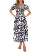 BTFBM Womens Square Neck Smocked Dress Summer Puff Short Sleeve Floral Casual Ruffle Tiered Maxi Wedding Guest Dresses - 7DAY'S