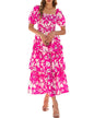BTFBM Womens Square Neck Smocked Dress Summer Puff Short Sleeve Floral Casual Ruffle Tiered Maxi Wedding Guest Dresses - 7DAY'S