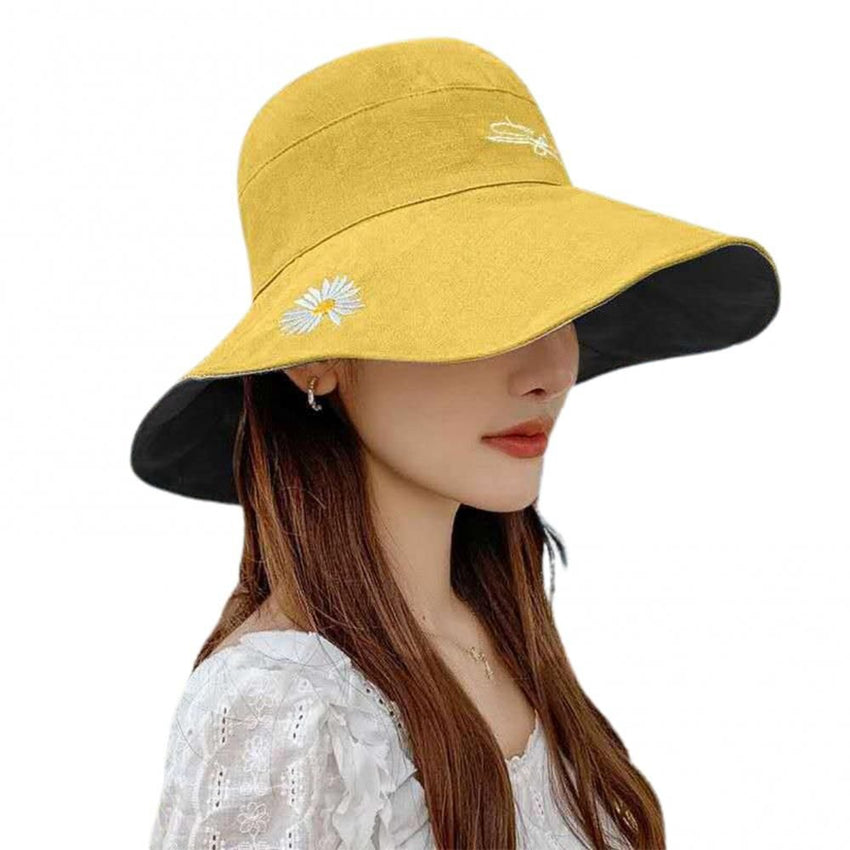 Bucket Hats Women Men Fishing Caps Reversible Double Sided Daisys Embroidery Sun Protection Hat Fisherman Cap - 7DAY'S