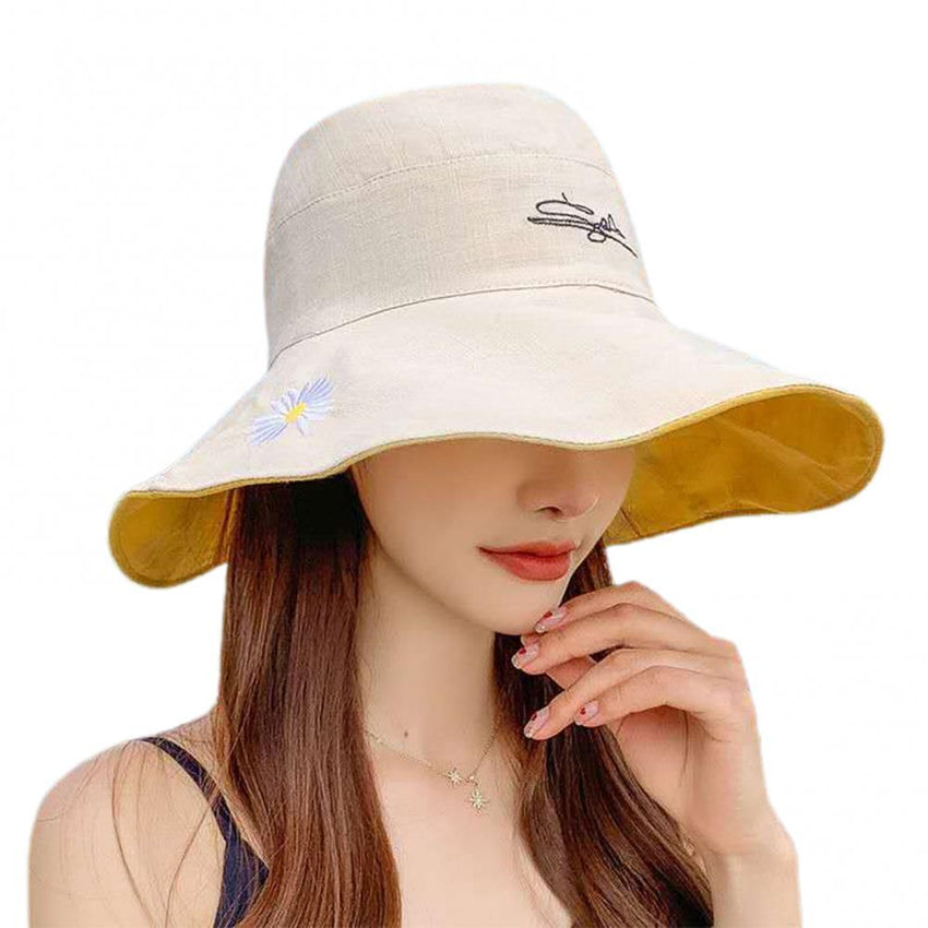 Bucket Hats Women Men Fishing Caps Reversible Double Sided Daisys Embroidery Sun Protection Hat Fisherman Cap - 7DAY'S