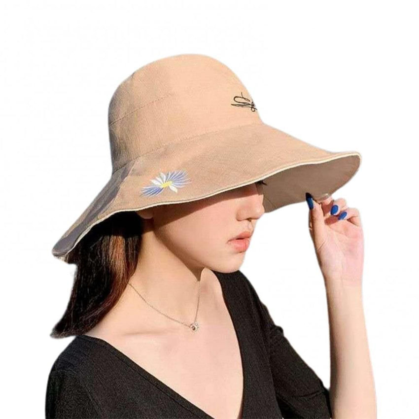 Bucket Hats Women Men Fishing Caps Reversible Double Sided Daisys Embroidery Sun Protection Hat Fisherman Cap - 7DAY'S