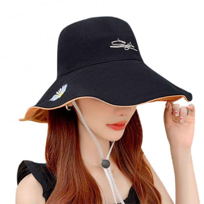 Bucket Hats Women Men Fishing Caps Reversible Double Sided Daisys Embroidery Sun Protection Hat Fisherman Cap - 7DAY'S