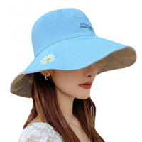 Bucket Hats Women Men Fishing Caps Reversible Double Sided Daisys Embroidery Sun Protection Hat Fisherman Cap - 7DAY'S
