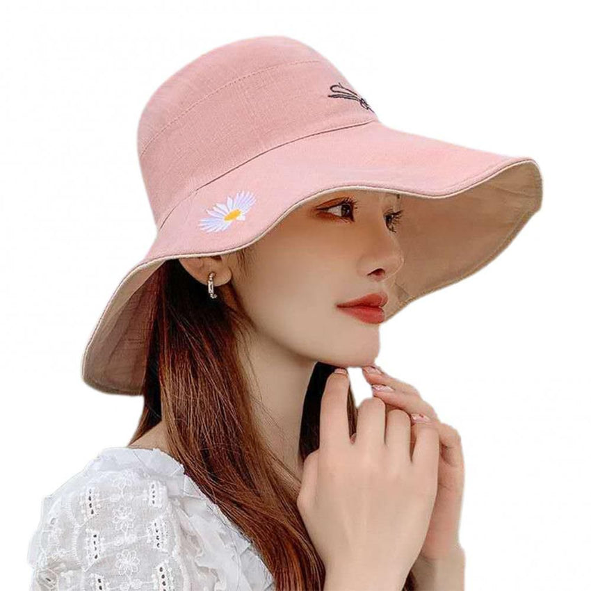 Bucket Hats Women Men Fishing Caps Reversible Double Sided Daisys Embroidery Sun Protection Hat Fisherman Cap - 7DAY'S