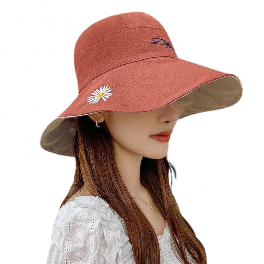 Bucket Hats Women Men Fishing Caps Reversible Double Sided Daisys Embroidery Sun Protection Hat Fisherman Cap - 7DAY'S