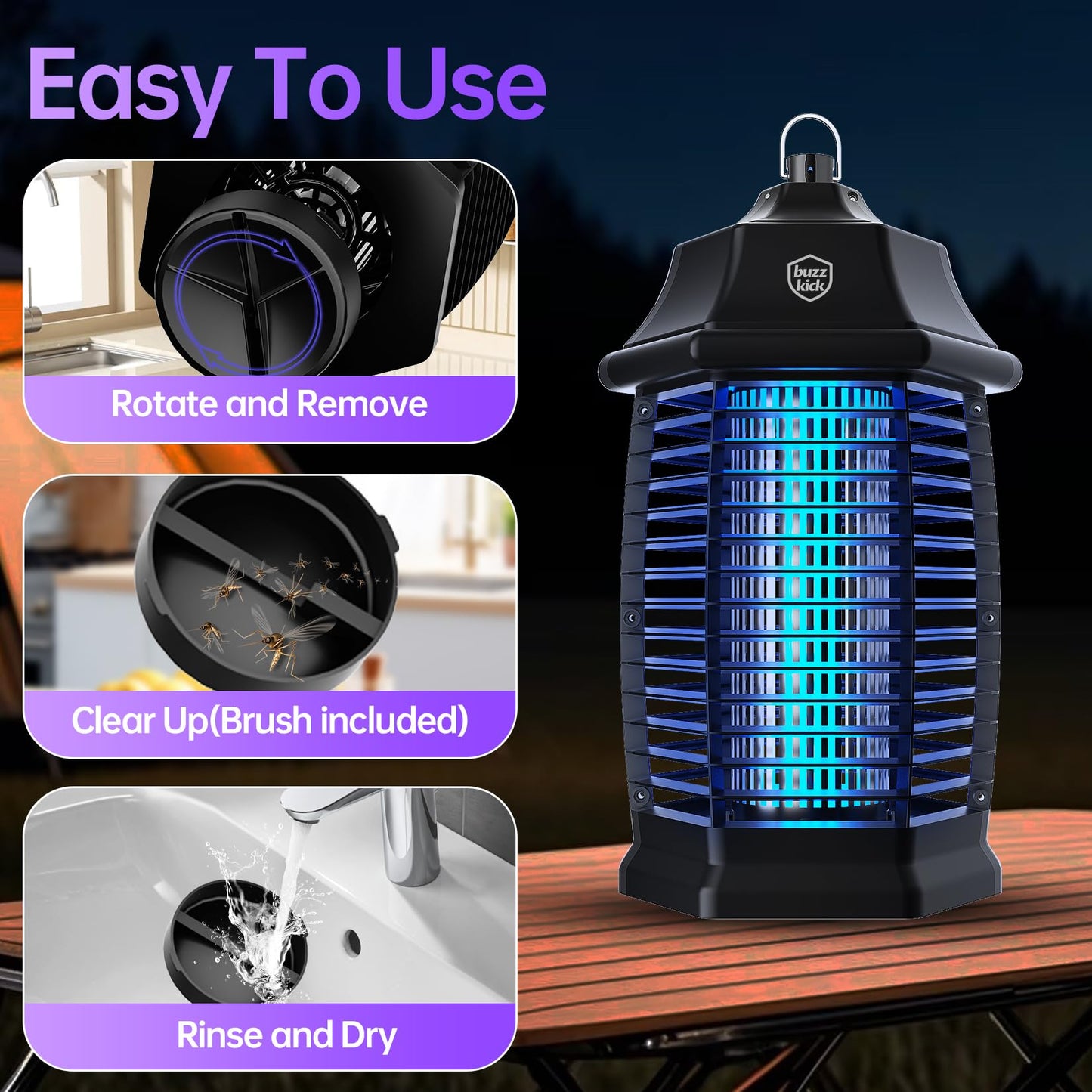 Bug Zapper Indoor, Fly Zappers Electric Mosquitoes Insect Gant Fruit Flies Moth Traps with 4200V for Home Living Room Bedroom Kitchen Backyard Patio Garage Office Camping - 7DAY'S