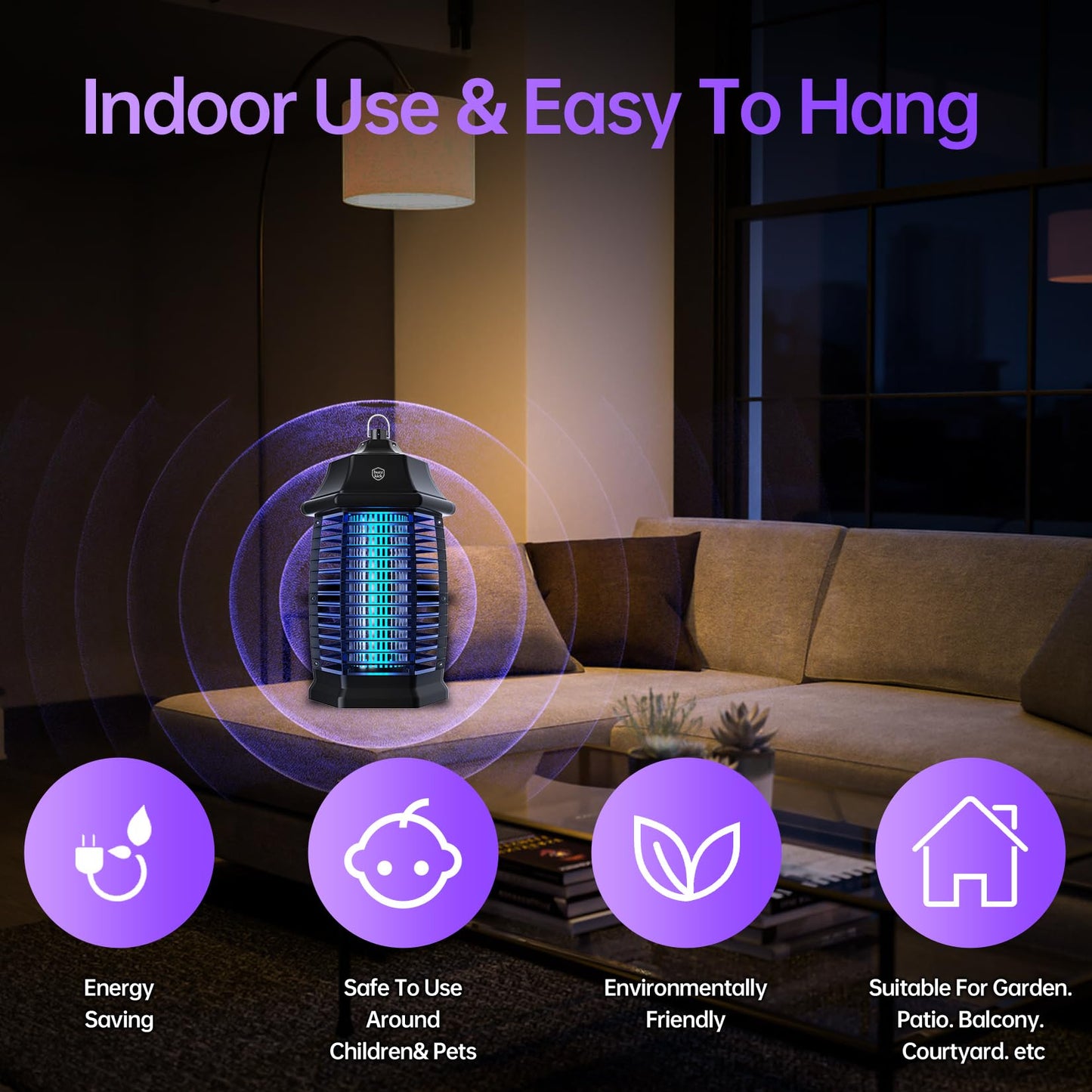 Bug Zapper Indoor, Fly Zappers Electric Mosquitoes Insect Gant Fruit Flies Moth Traps with 4200V for Home Living Room Bedroom Kitchen Backyard Patio Garage Office Camping - 7DAY'S