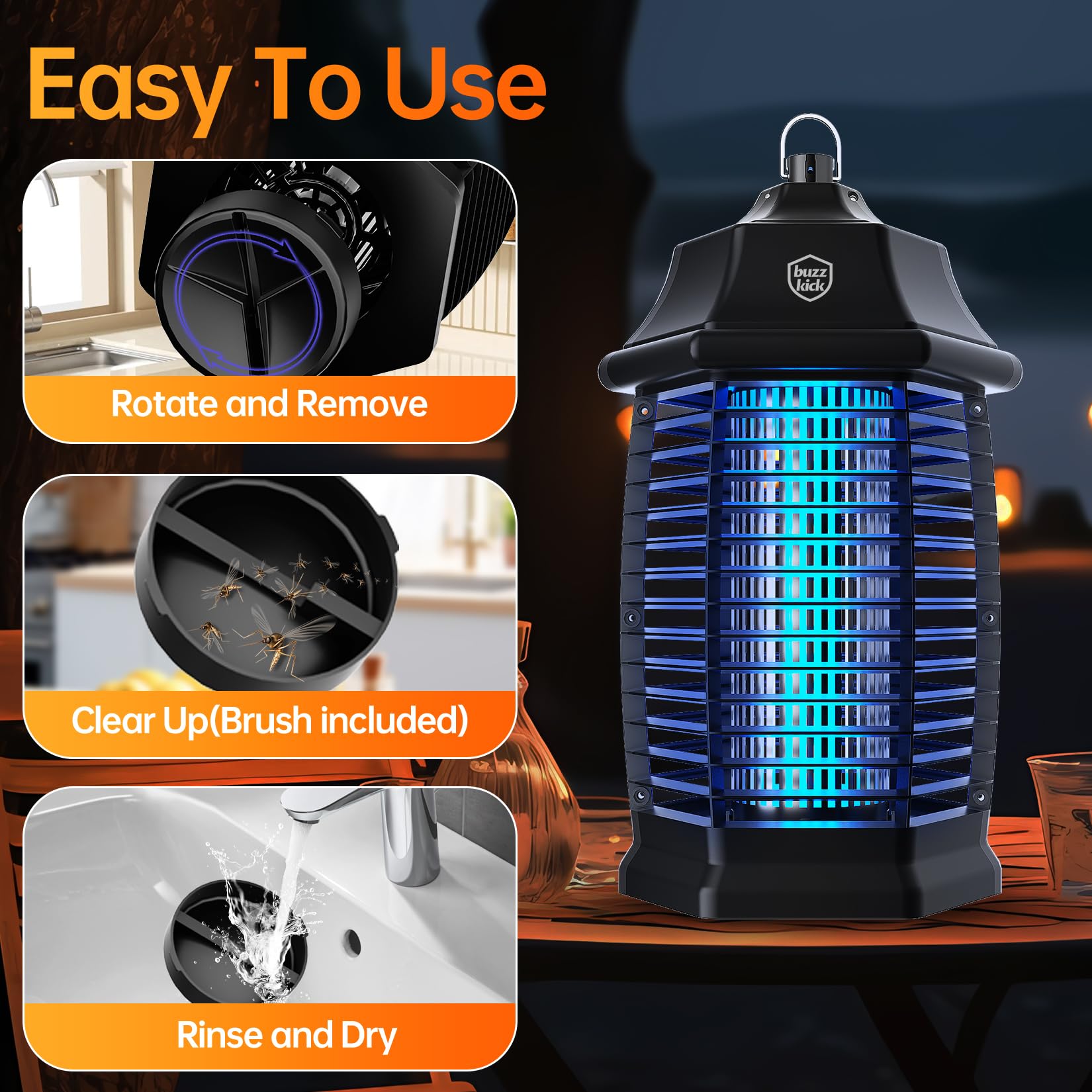 Bug Zapper Indoor, Fly Zappers Electric Mosquitoes Insect Gant Fruit Flies Moth Traps with 4200V for Home Living Room Bedroom Kitchen Backyard Patio Garage Office Camping - 7DAY'S