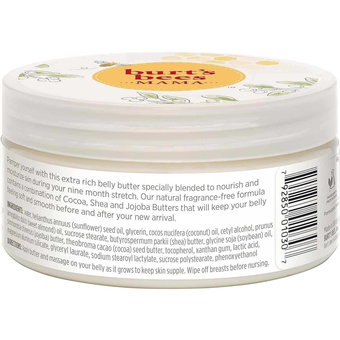 Burt's Bees Mama Belly Butter Stretch Mark Cream for Pregnancy Massages Body & Reduces Scar Appearance, Prenatal & Postnatal Tummy Skin Care, Shea Butter & Vitamin E Rich Formula, 6.5 Oz Tub - 7DAY'S