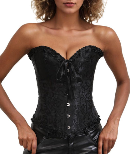 Bustier Corset Tops for Women Overbust Lace Up Date Night Outfit Strapless Steel Boned Going Out Holiday Party Rave Valentine Tank Tops - 7DAY'S