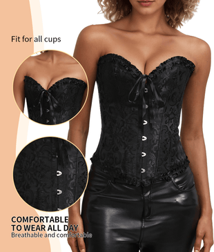 Bustier Corset Tops for Women Overbust Lace Up Date Night Outfit Strapless Steel Boned Going Out Holiday Party Rave Valentine Tank Tops - 7DAY'S