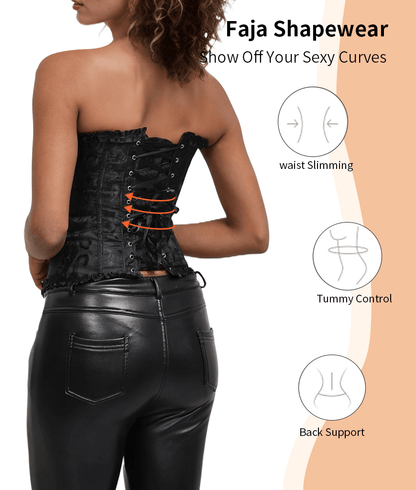 Bustier Corset Tops for Women Overbust Lace Up Date Night Outfit Strapless Steel Boned Going Out Holiday Party Rave Valentine Tank Tops - 7DAY'S