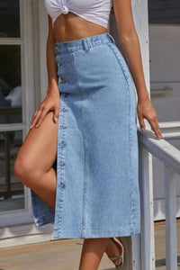 Buttoned Split Denim Skirt - 7DAY'S