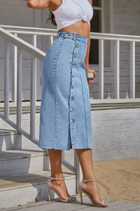 Buttoned Split Denim Skirt - 7DAY'S