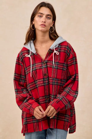 BiBi Brushed Plaid Hooded Jacket