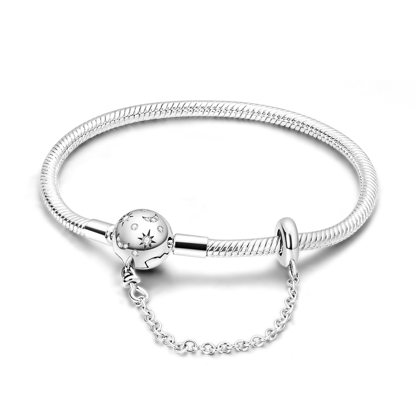 Silver Plated Stars Heart Shape Butterflies Clover Clasp Bracelet for Women Fit Original Charms Beads DIY Making Gift