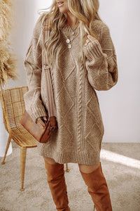 Cable - Knit Round Neck Sweater Dress - 7DAY'S