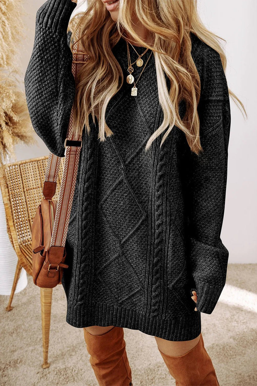 Cable - Knit Round Neck Sweater Dress - 7DAY'S