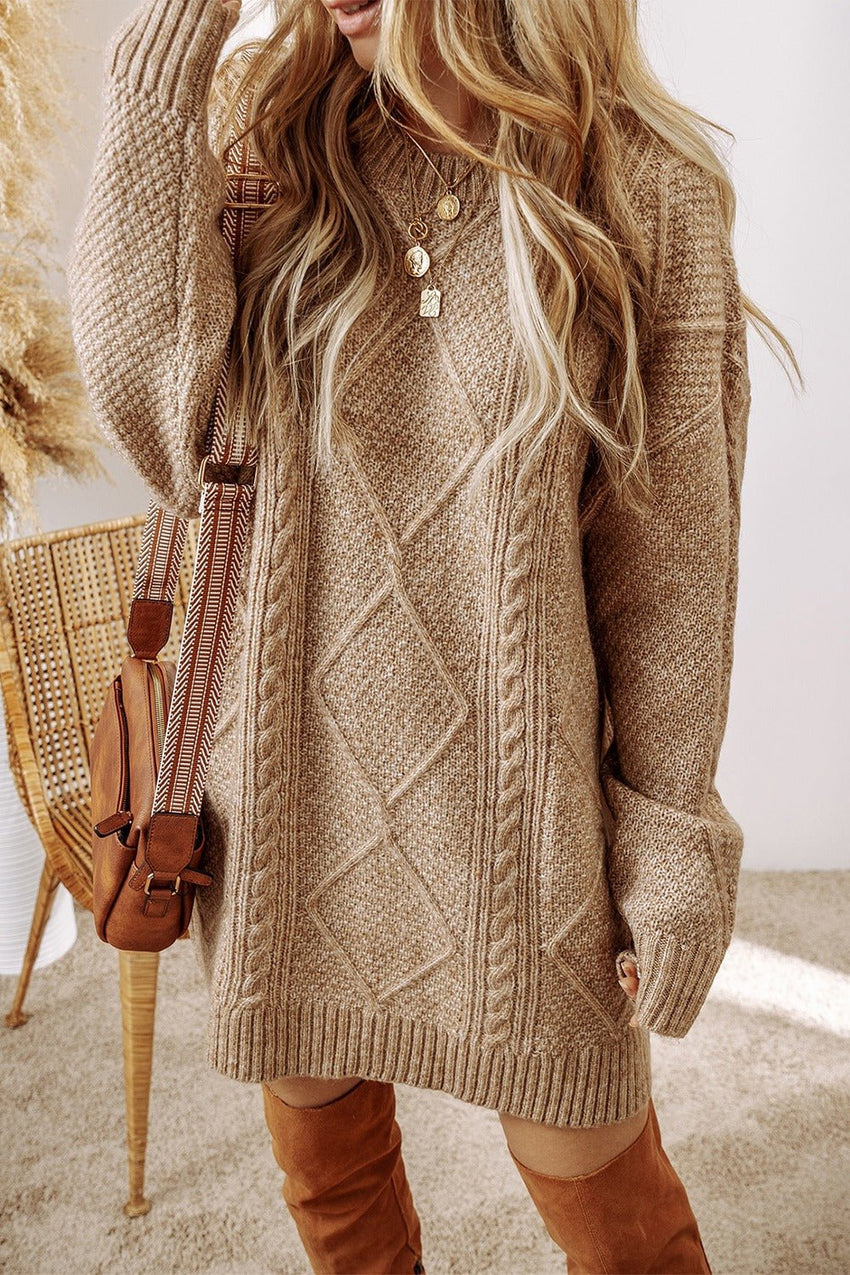 Cable - Knit Round Neck Sweater Dress - 7DAY'S