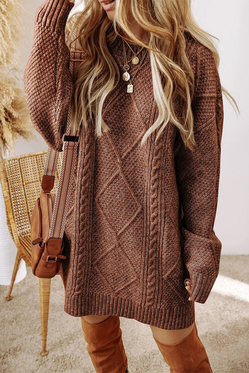 Cable - Knit Round Neck Sweater Dress - 7DAY'S