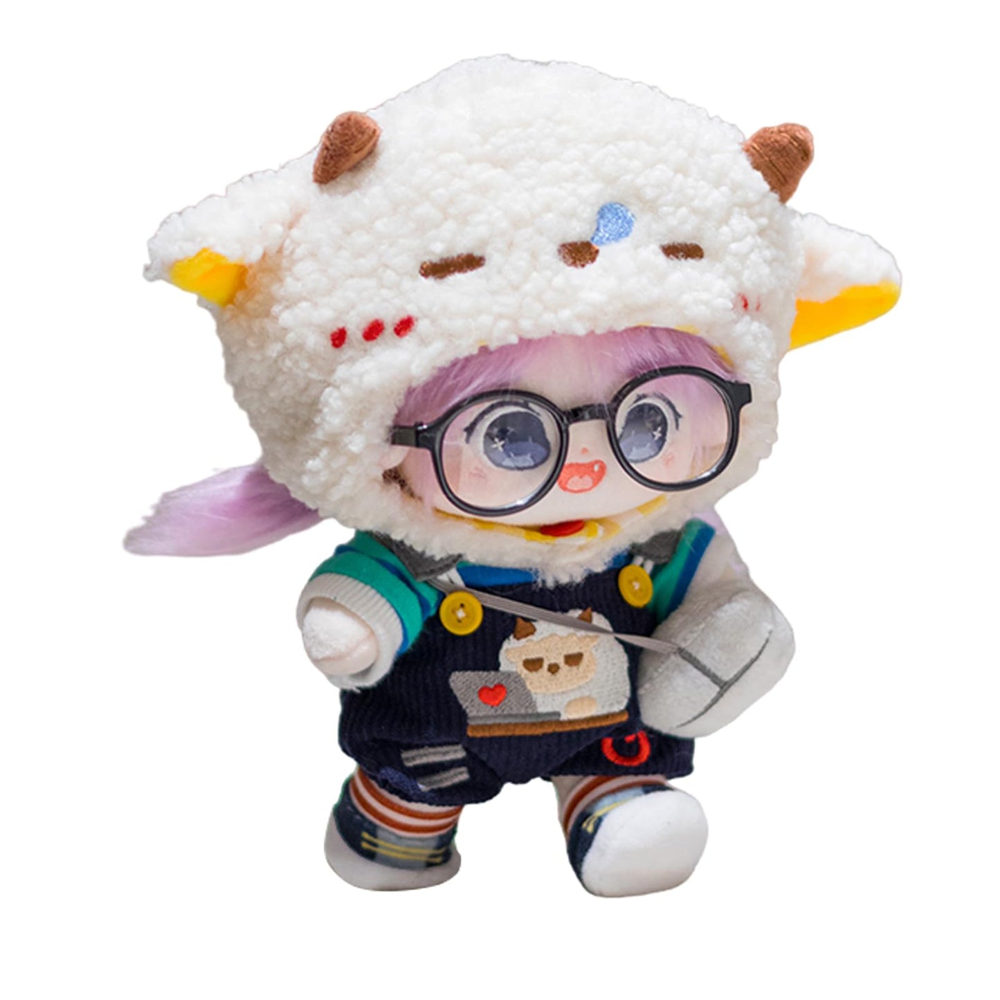 CALEMBOU 20cm Plush Doll, Cute Soft Stuffed Dress up Doll with Skeleton, Kawaii Plush Toys for Birthday with Clothes (Amiao + Working Lamb Set) - 7DAY'S