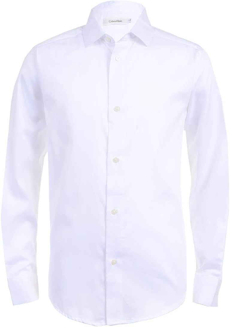 Calvin Klein Boys' Long Sleeve Sateen Dress Shirt, Button - Down Style with Cuffs & Shirttail Hem - 7DAY'S
