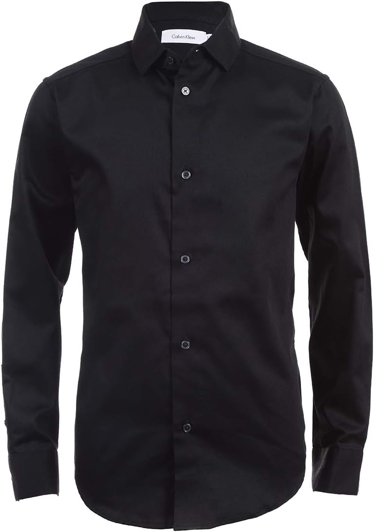 Calvin Klein Boys' Long Sleeve Sateen Dress Shirt, Button - Down Style with Cuffs & Shirttail Hem - 7DAY'S