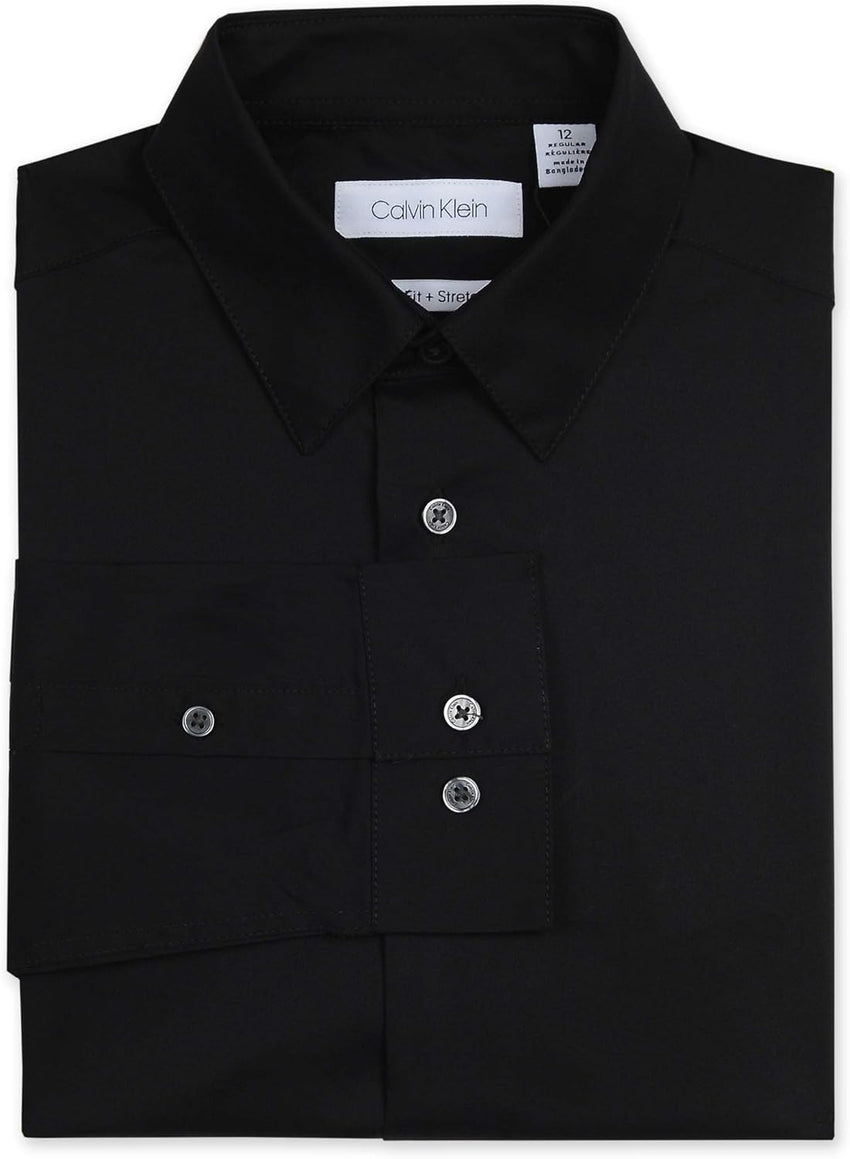 Calvin Klein Boys' Long Sleeve Sateen Dress Shirt, Button - Down Style with Cuffs & Shirttail Hem - 7DAY'S